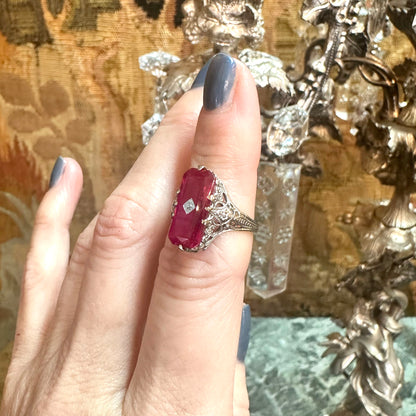 Art Deco Faceted Pink Stone Gold Ring