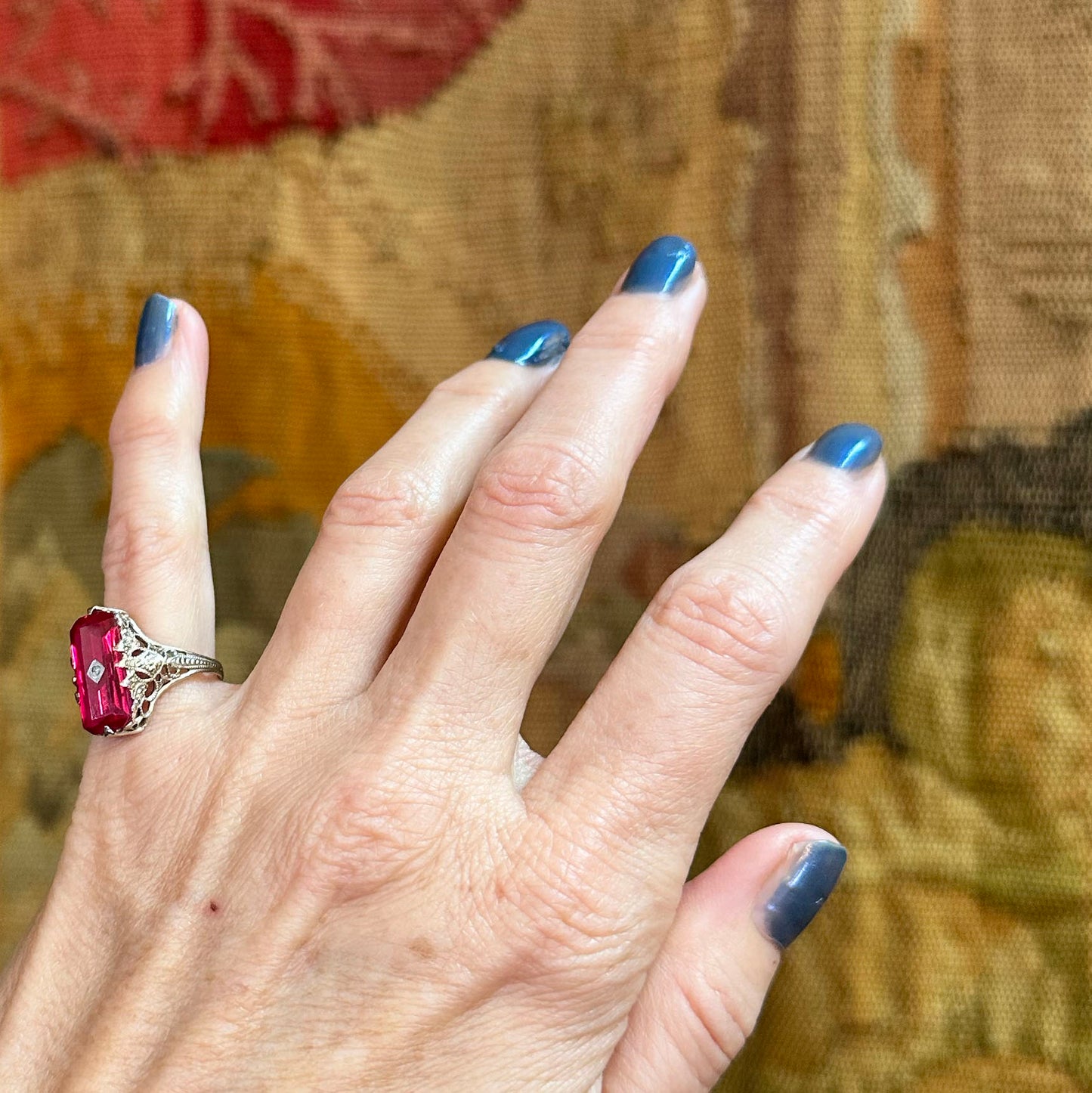 Art Deco Faceted Pink Stone Gold Ring