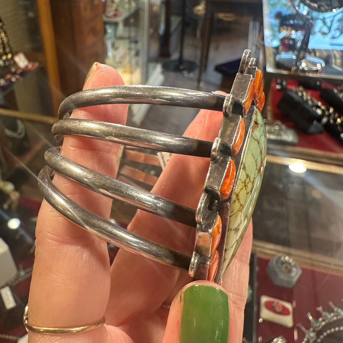 Vintage Signed Navajo Coral & Turquoise Cuff