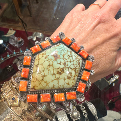 Vintage Signed Navajo Coral & Turquoise Cuff