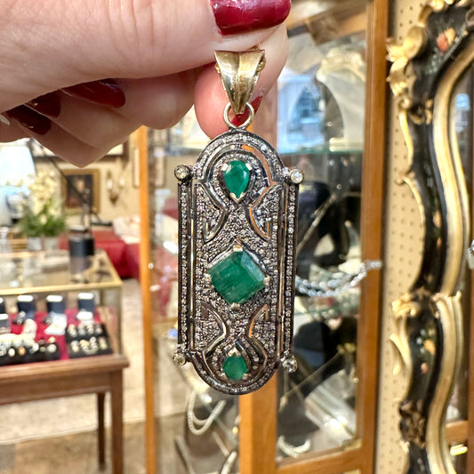 Sterling Silver, Vermeil, Diamond & Emerald Pendant