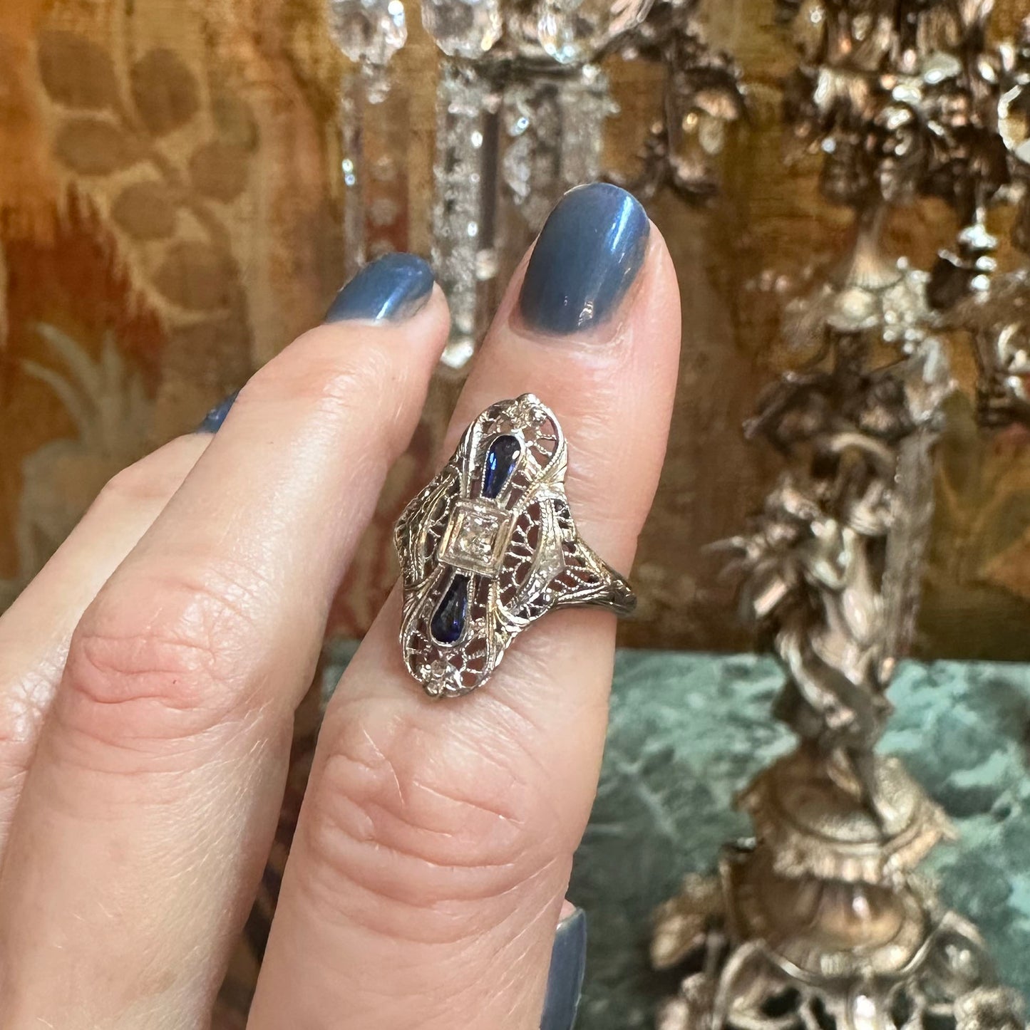 Art Deco Sapphire & Diamond Gold Ring