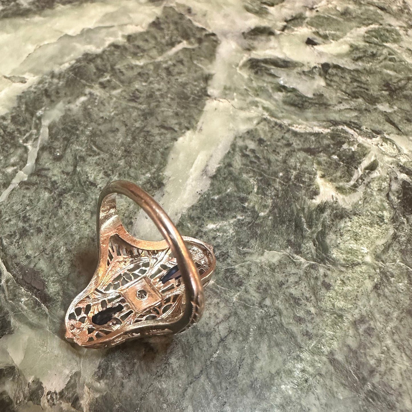 Art Deco Sapphire & Diamond Gold Ring