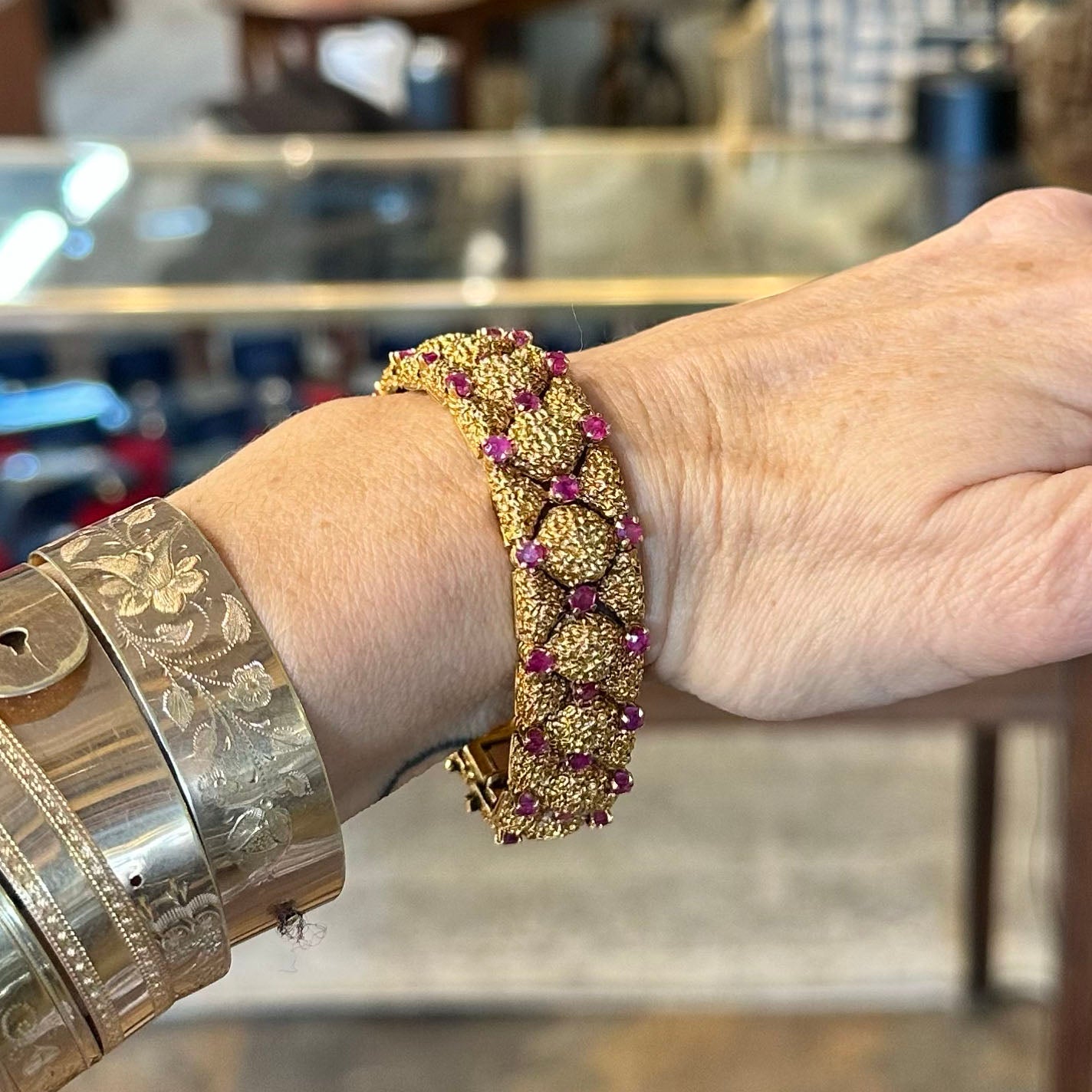 1960s Gold & Ruby Encrusted Bracelet - Tiffany & Co
