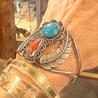 Vintage Turquoise Coral Leaf Cuff