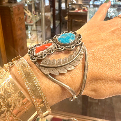 Vintage Turquoise Coral Leaf Cuff