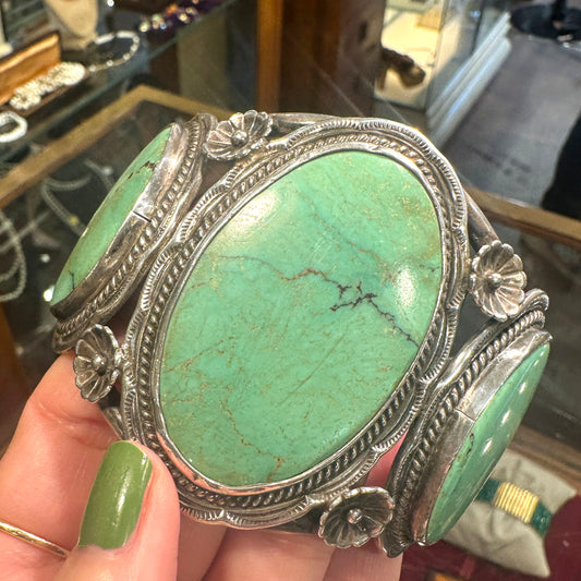 Large Oval Green Navajo Turquoise Cuff