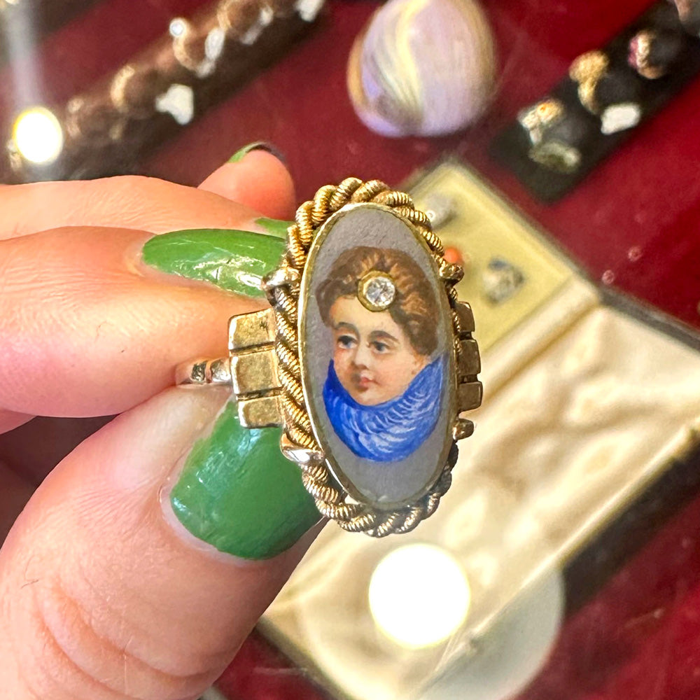 Unique 19th-century ring with a hand-painted portrait Upstate Ny.