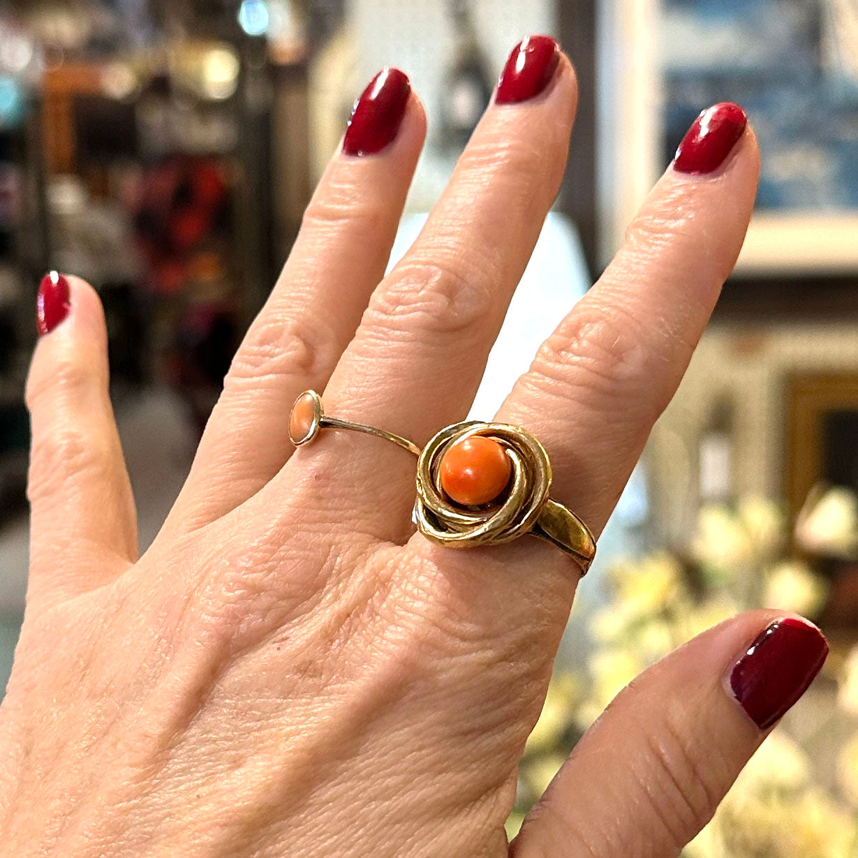 Victorian 14k Salmon Coral Gold Ring