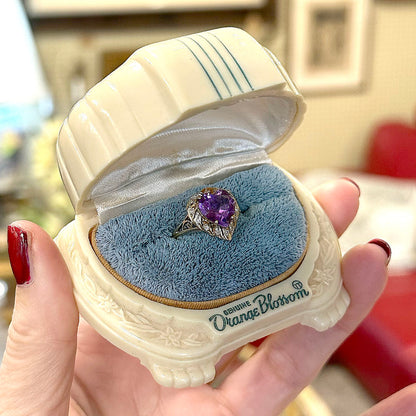 Vintage 14k Amethyst & Diamond Heart Shaped Ring