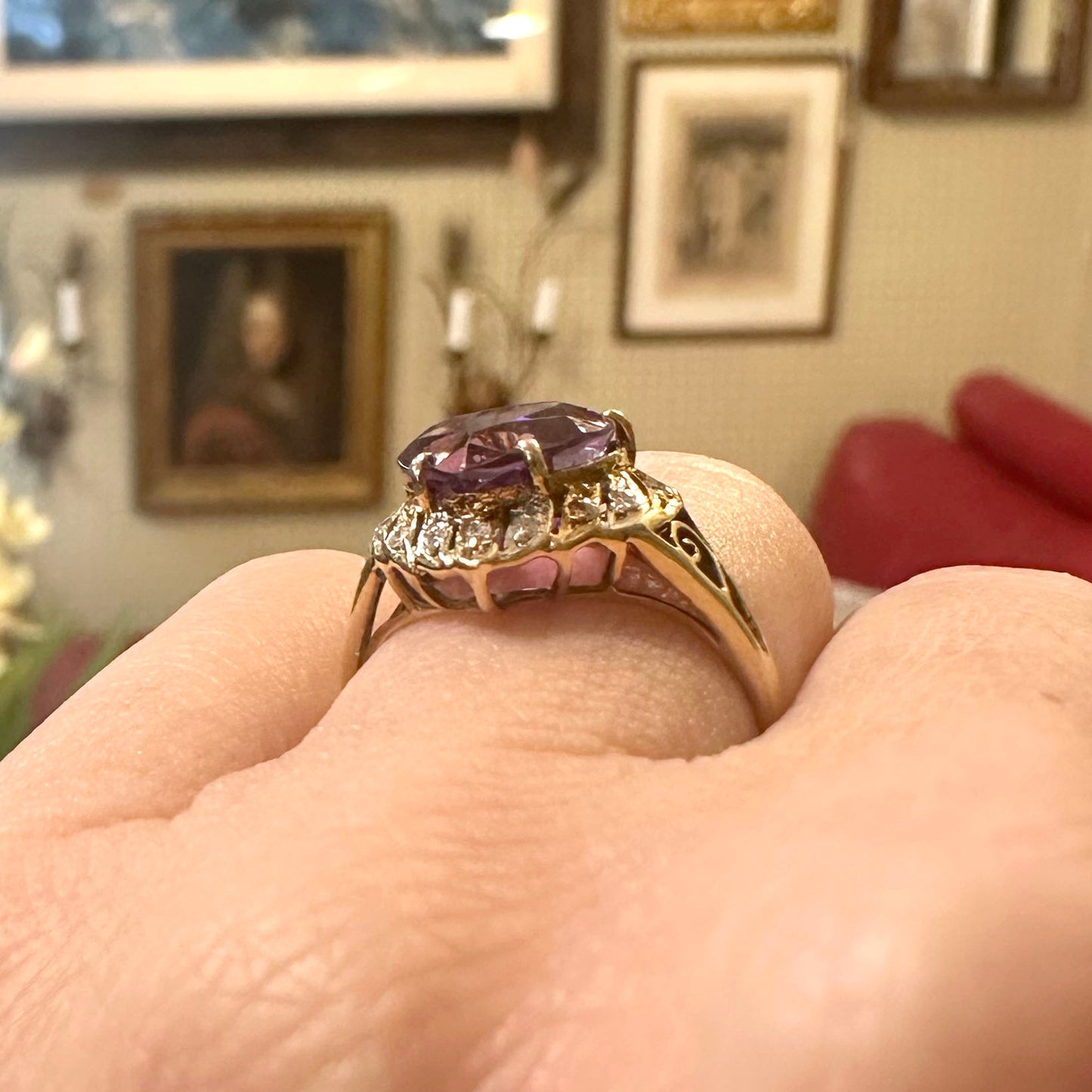 Vintage 14k Amethyst & Diamond Heart Shaped Ring