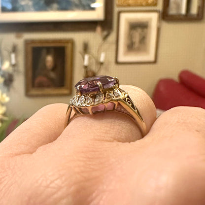 Vintage 14k Amethyst & Diamond Heart Shaped Ring