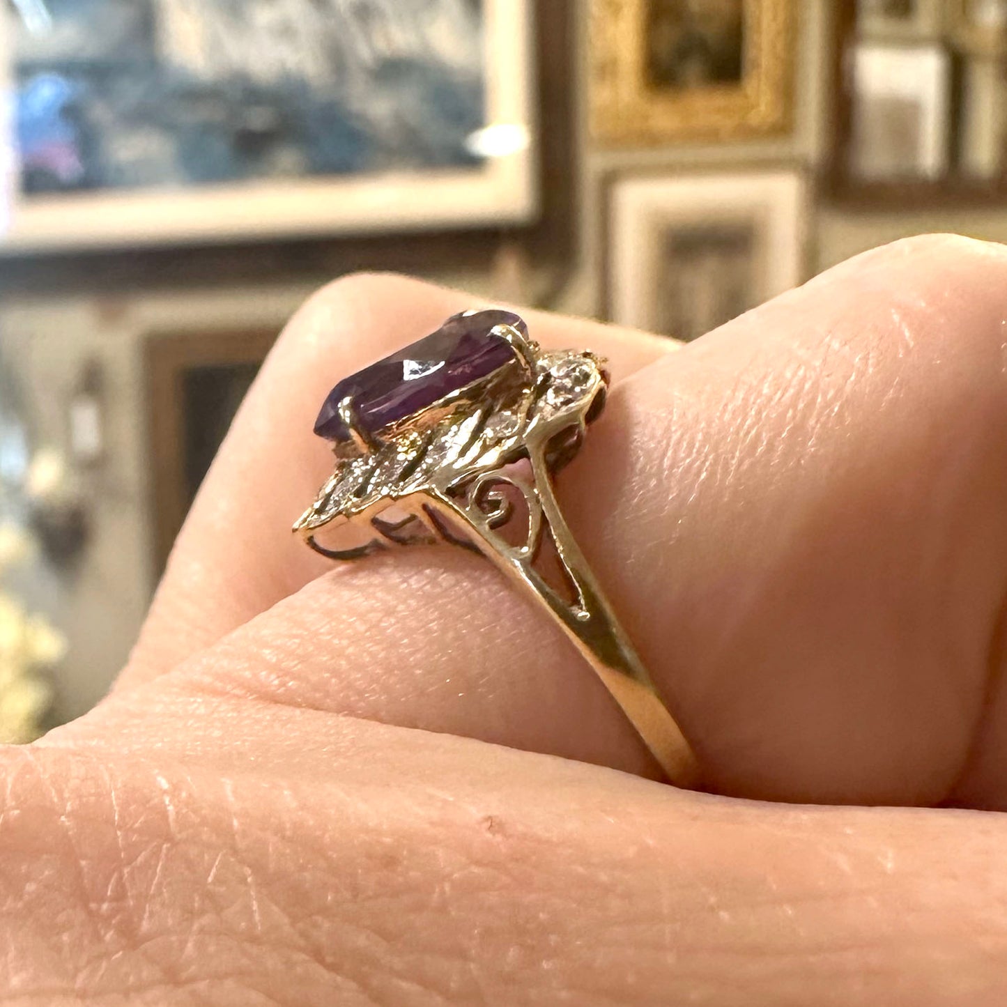 Vintage 14k Amethyst & Diamond Heart Shaped Ring