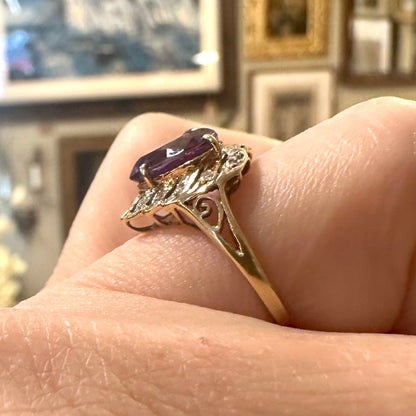 Vintage 14k Amethyst & Diamond Heart Shaped Ring