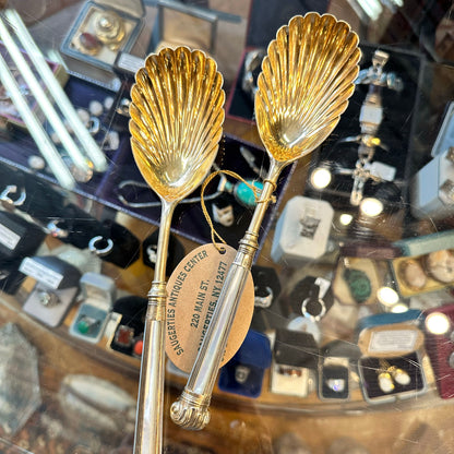 Pair of Antique Sterling Silver English Serving Spoons