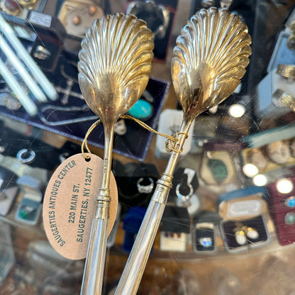Pair of Antique Sterling Silver English Serving Spoons