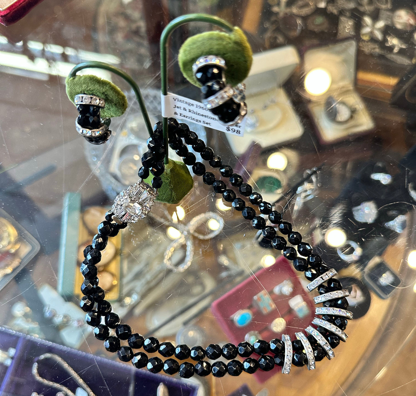 Jet Rhinestone Earring & Necklace Set