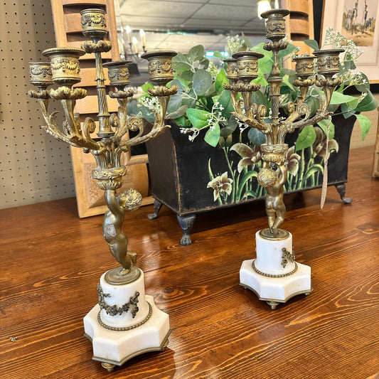 Pair of 19th Century Marble & Bronze Candelabra