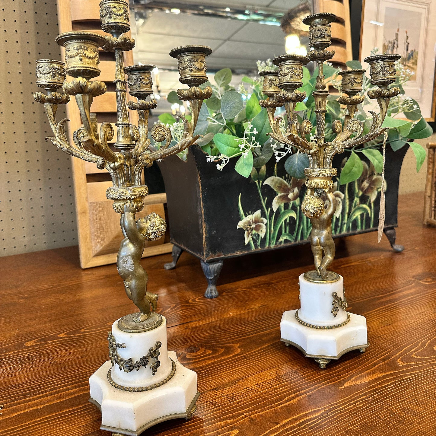 Pair of 19th Century Marble & Bronze Candelabra