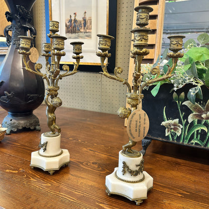 Pair of 19th Century Marble & Bronze Candelabra