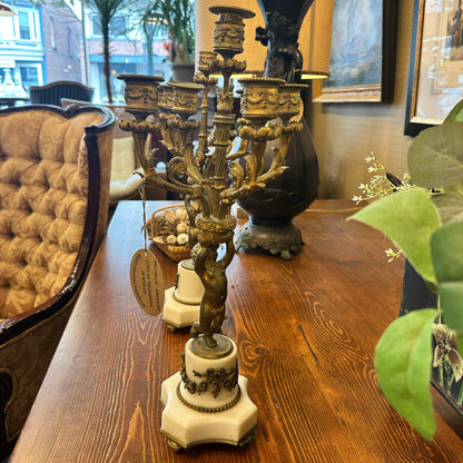 Pair of 19th Century Marble & Bronze Candelabra