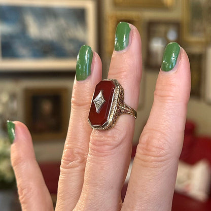 Antique Carnelian & Diamond Gold Ring