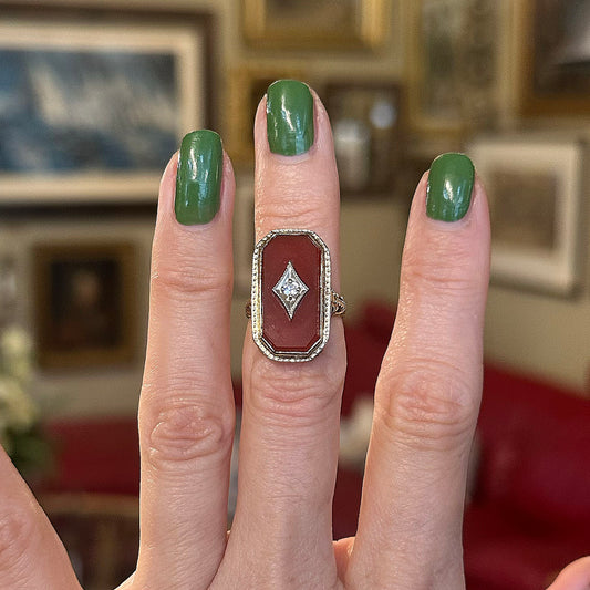 Antique Carnelian & Diamond Gold Ring