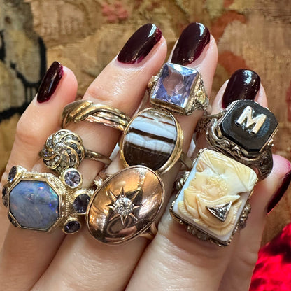 14k Victorian Carved Banded Agate Ring