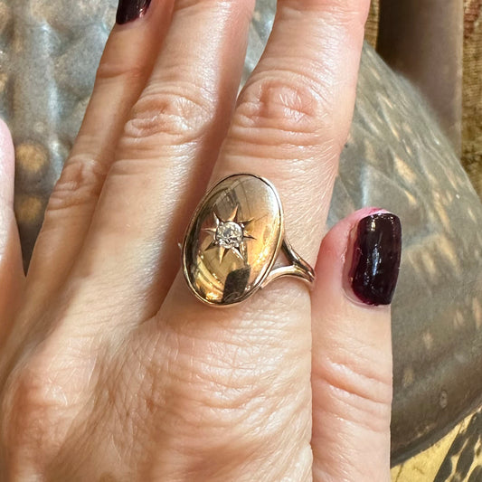 14k Gold Cufflink Memorial Ring w/ Diamond