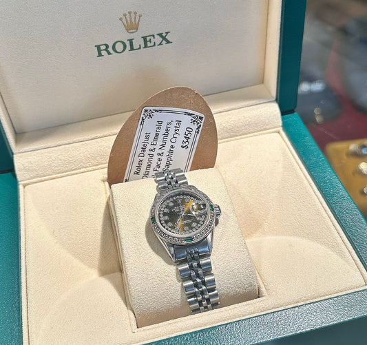 Rolex - Datejust w/ Sapphire, Crystal Face & Diamonds & Emeralds