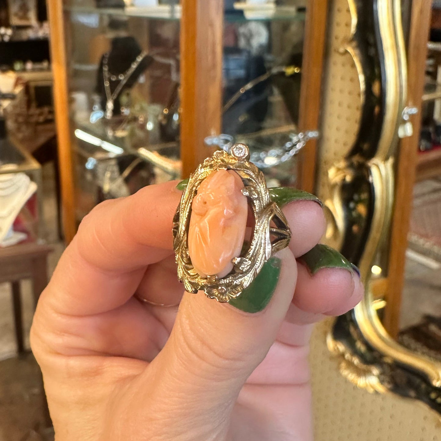 Victorian Coral Cameo Gold Ring
