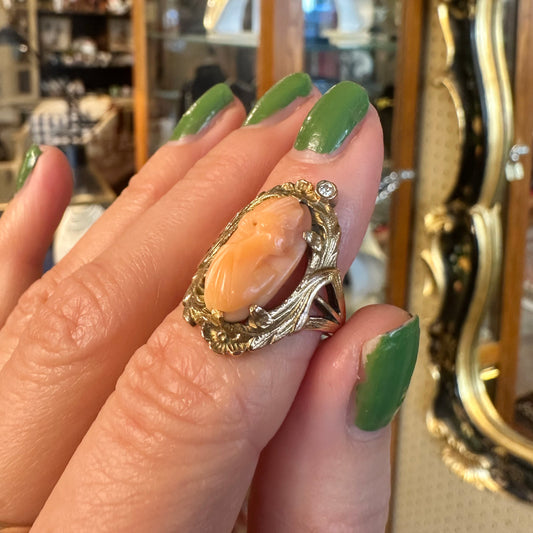 Victorian Coral Cameo Gold Ring