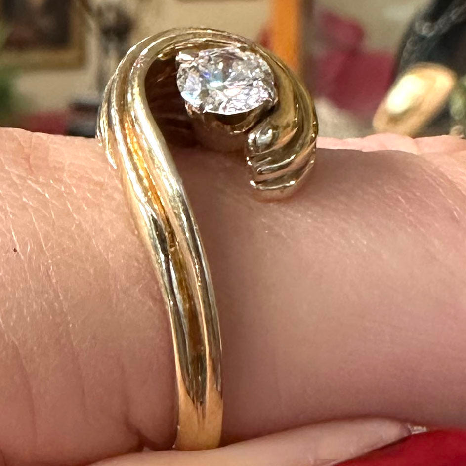 Vintage 14k Wave Ring w/ Half ct tw Single Diamond