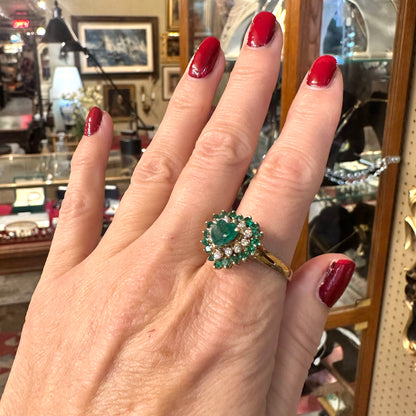 Vintage 14k Heart Shaped Emerald & Diamond Cocktail Ring