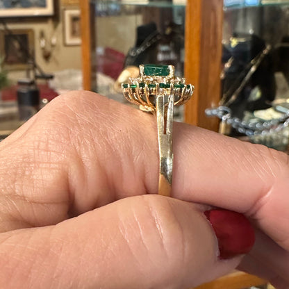 Vintage 14k Heart Shaped Emerald & Diamond Cocktail Ring
