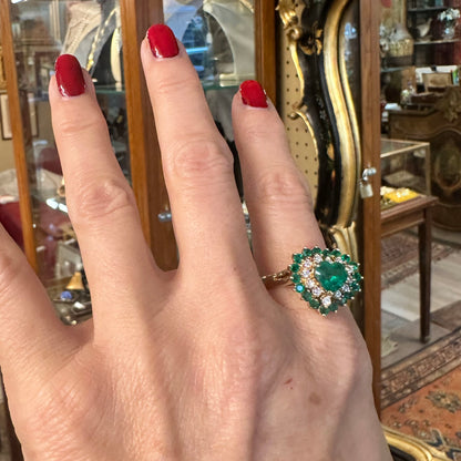Vintage 14k Heart Shaped Emerald & Diamond Cocktail Ring