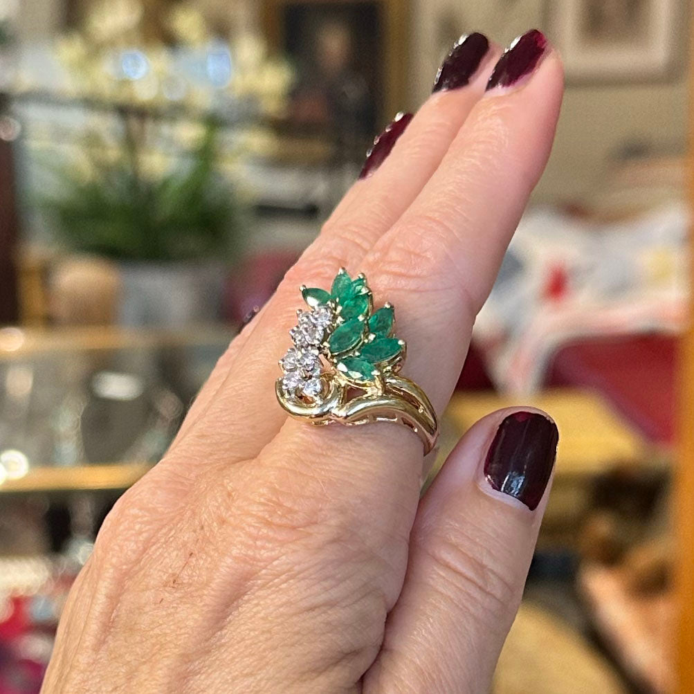 Vintage 14k Emerald & Diamond Dinner Ring