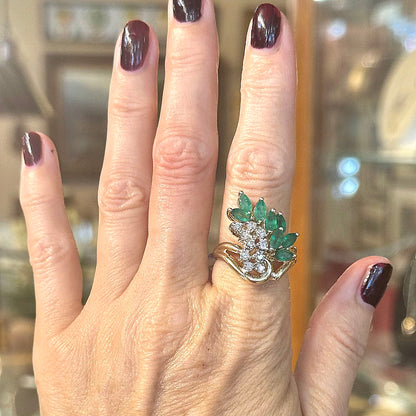 Vintage 14k Emerald & Diamond Dinner Ring