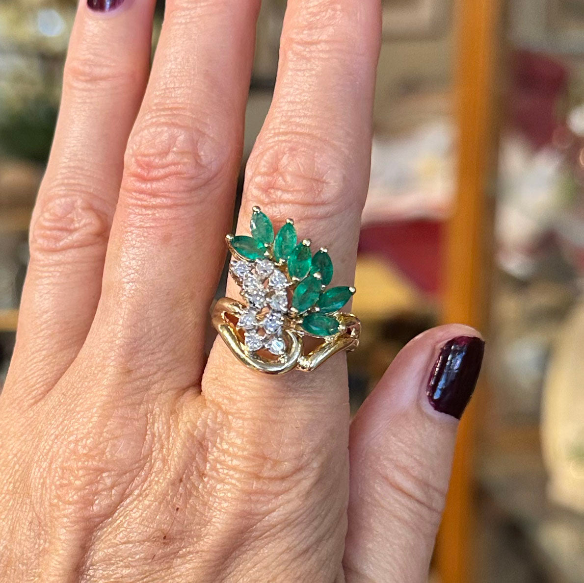 Vintage 14k Emerald & Diamond Dinner Ring