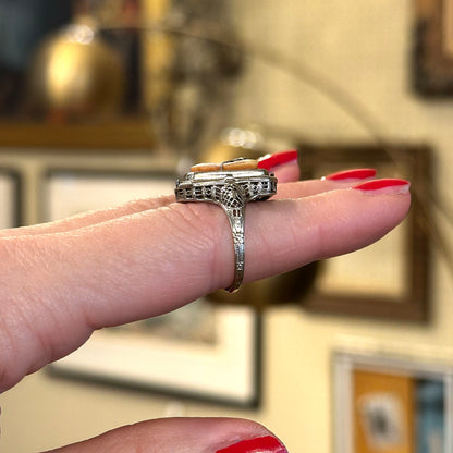 Art Deco Flip Ring w/ Cameo & Garnet