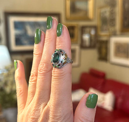 Art Deco Enamel & Green Garnet Ring