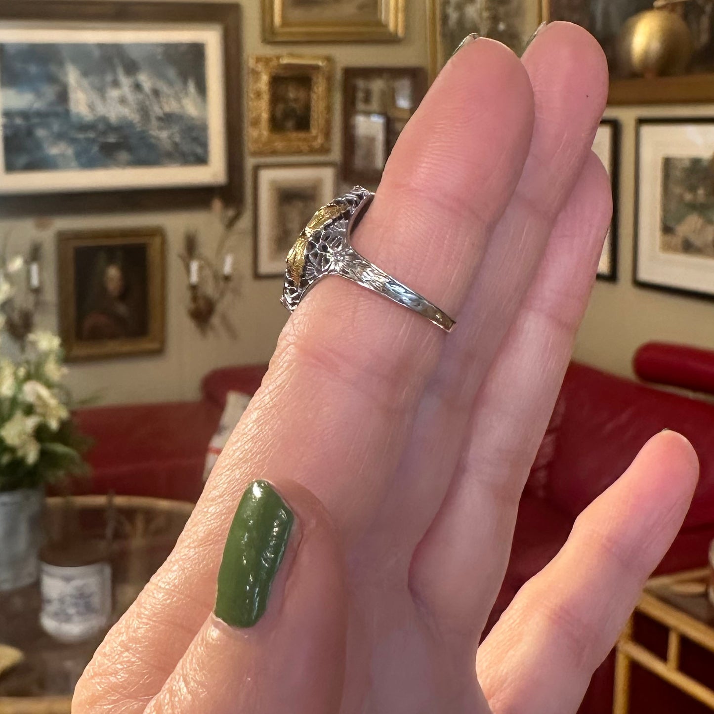 Art Deco Enamel & Green Garnet Ring