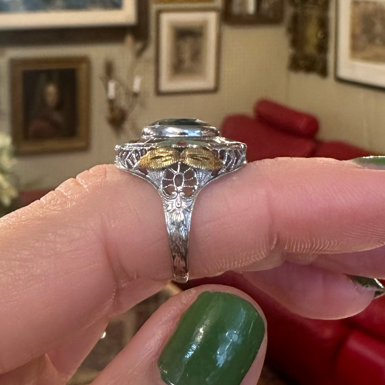 Art Deco Enamel & Green Garnet Ring
