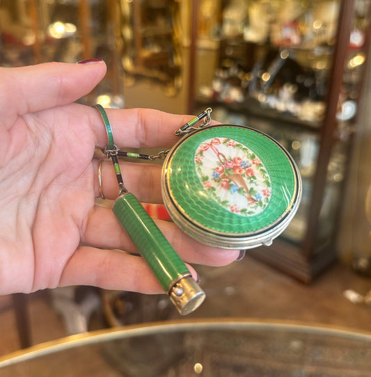 Art Deco Guilloché & Sterling Compact Set