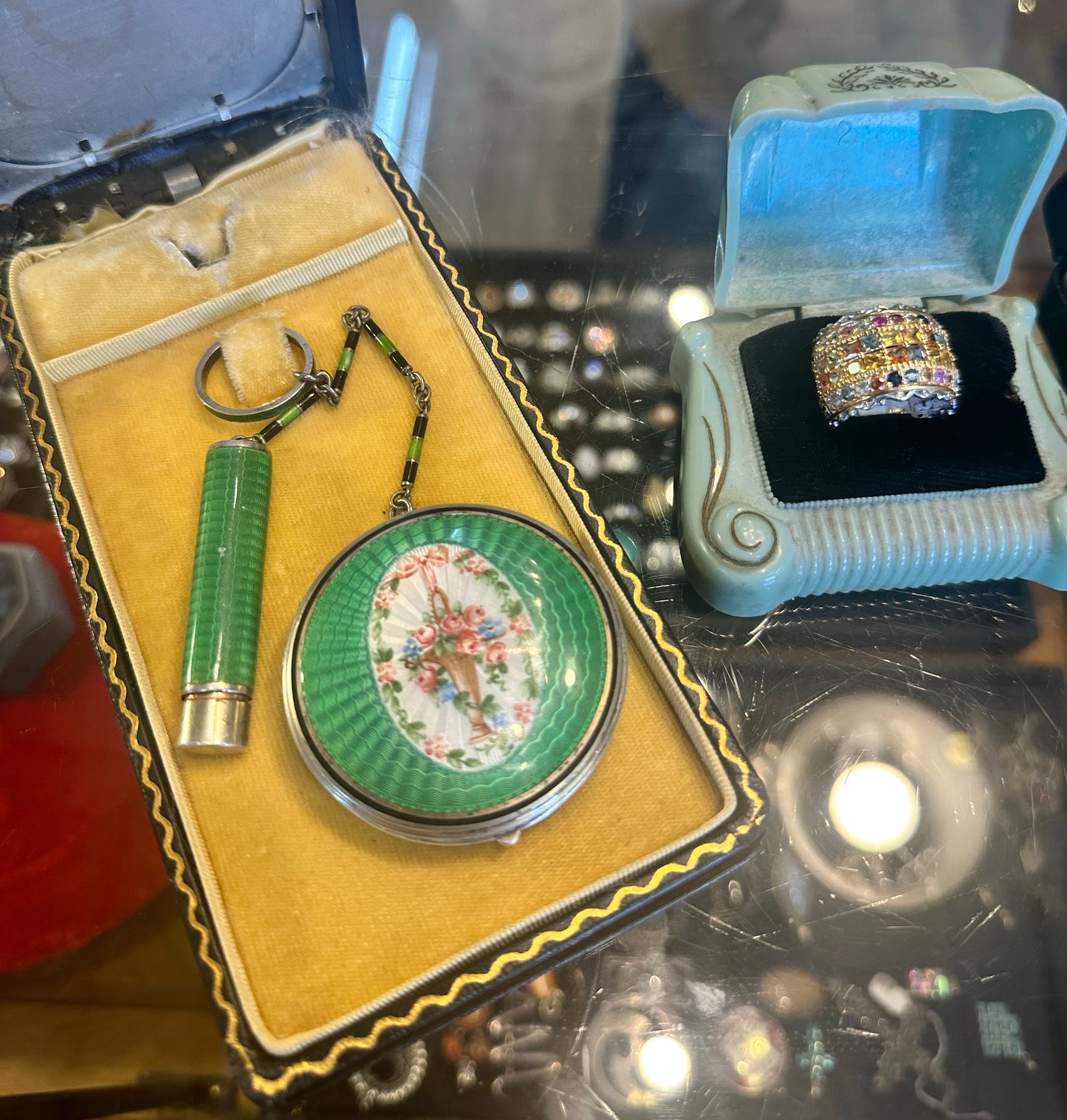Art Deco Guilloché & Sterling Compact Set