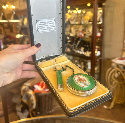 Art Deco Guilloché & Sterling Compact Set