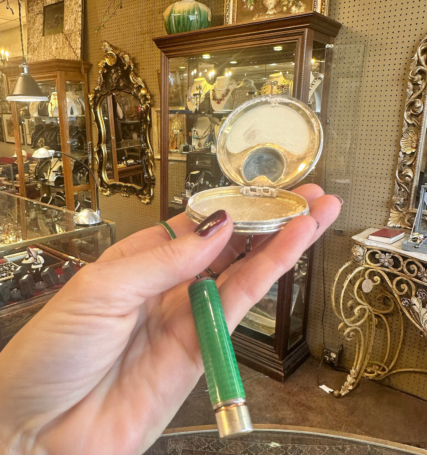 Art Deco Guilloché & Sterling Compact Set