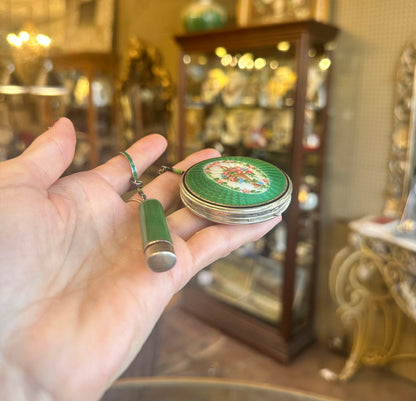 Art Deco Guilloché & Sterling Compact Set