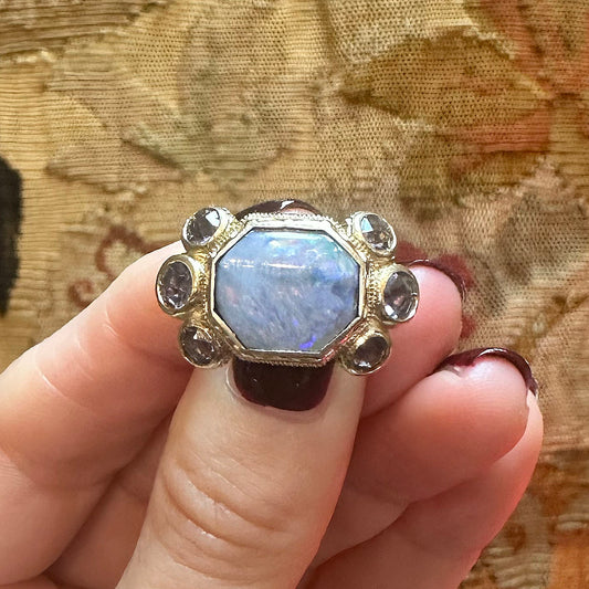 19k Rare Opal & Iolite Etruscan Revival Ring by Monica Rossi