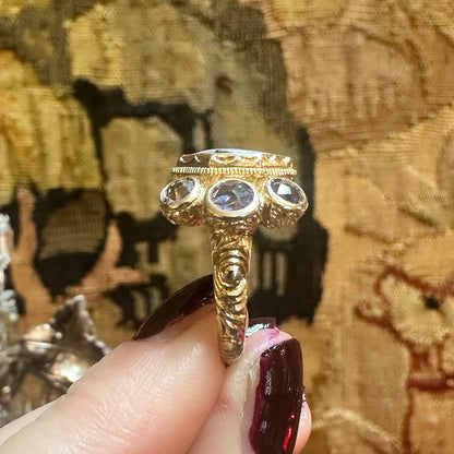 19k Rare Opal & Iolite Etruscan Revival Ring by Monica Rossi